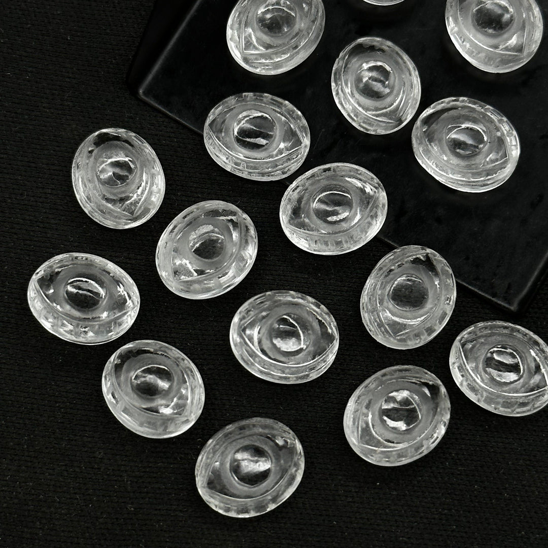 Natural Crystal Quartz Evil Eye Beads, Hand Carved Gemstone Beads, Loose Oval Eye Beads, Evil Eye Charm Beads, Loose Carving Beads 10X12 MM