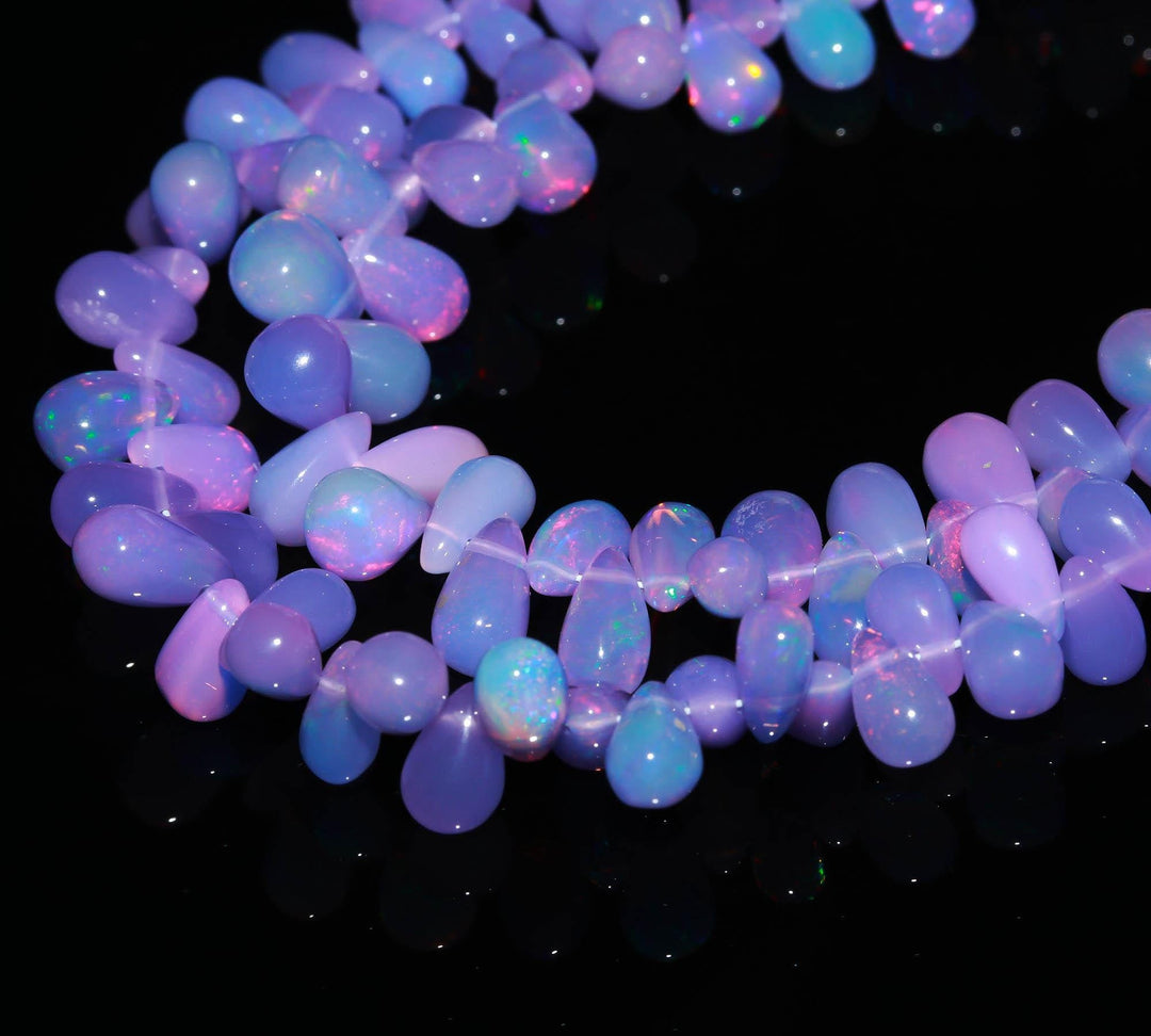 Lavendar Ethiopian Opal Drop Shape Beads, AAA Fire Ethiopian Opal Smooth Drop Beads, 4-6 MM Jewelry Making Gemstone Beads