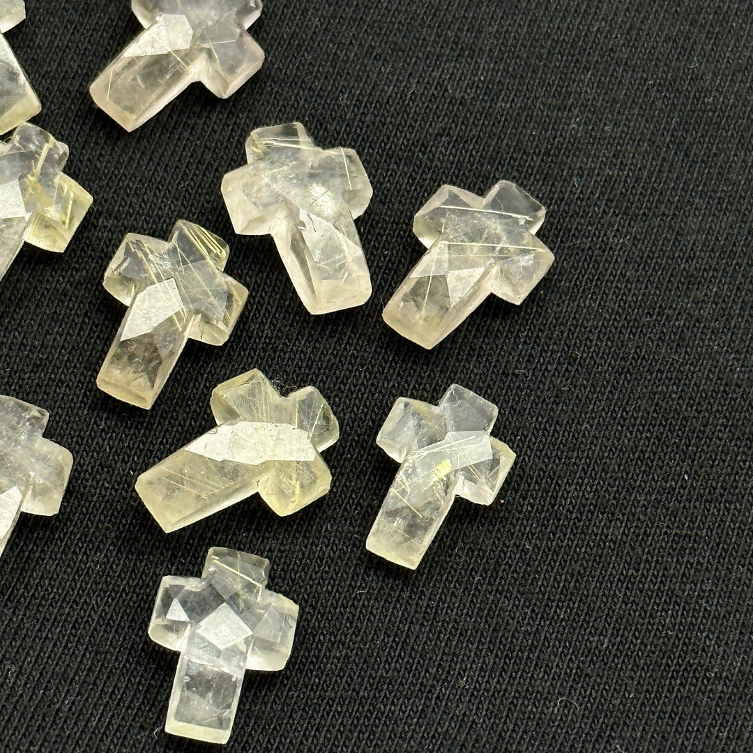 Natural Golden Rutile Cross Shape Beads ~ Rutile Carvigs Gemstone Beads ~ Faceted Golden Rutile Beads ~ 15 MM Cross Charm Beads ~ Holy Cross