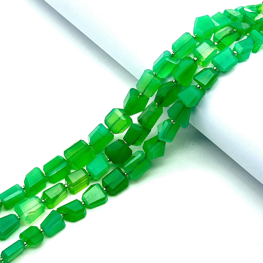 AAA Chryso Chalcedony Nuggets Shape Beads, Green Chrysoprase Tumble Shape Gemstone Beads, 6X8-7-9MM, 8" Faceted Jewelry Making Loose Beads