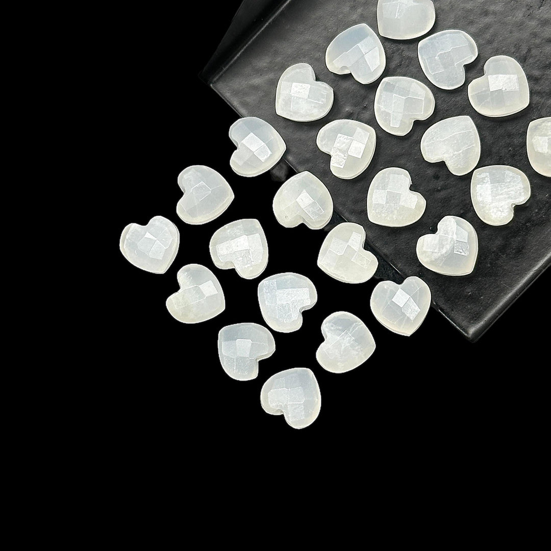 White Moonstone Heart Shape Briolettes, Natural White Moonstone Faceted Heart Shape Beads, Loose Gemstone, 8 MM Heart Charms for Jewelry