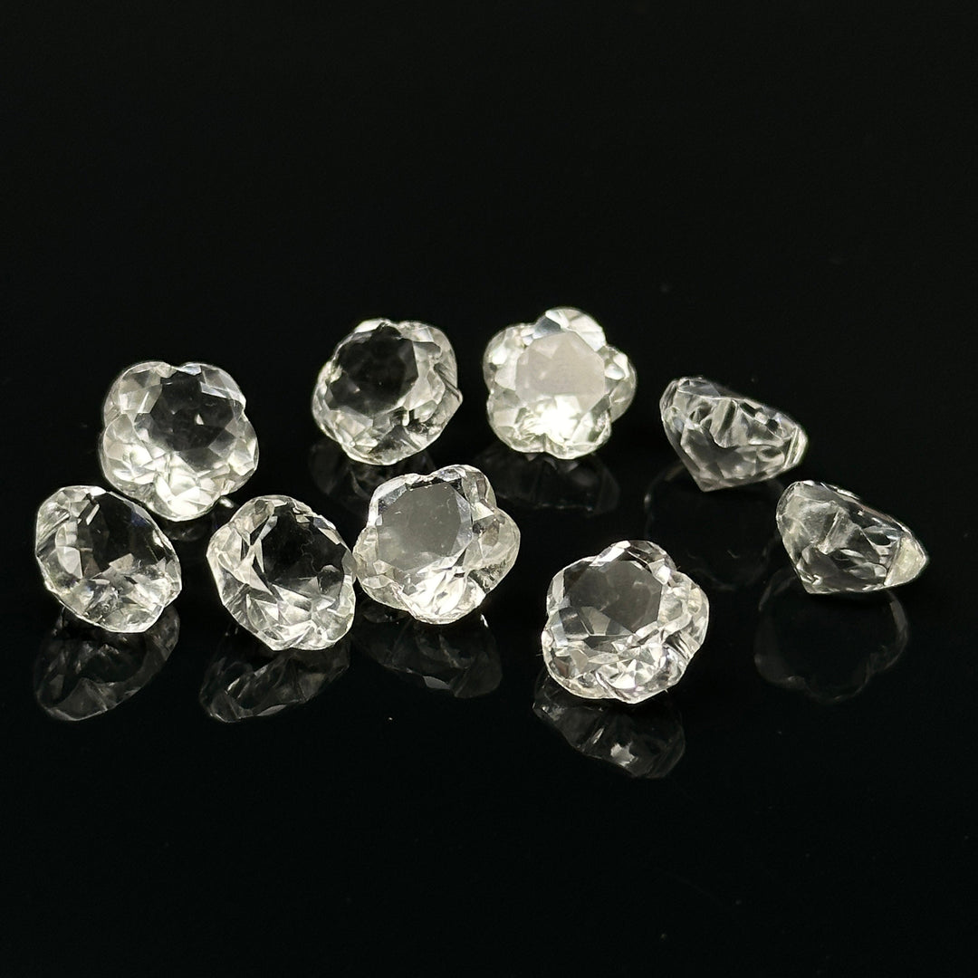 AAA Crystal Quartz Flower Shape Faceted Gemstone, Flower Shape Carving Cut Stones For Jewelry Making, 10 MM Clear Visible Crystal Beads