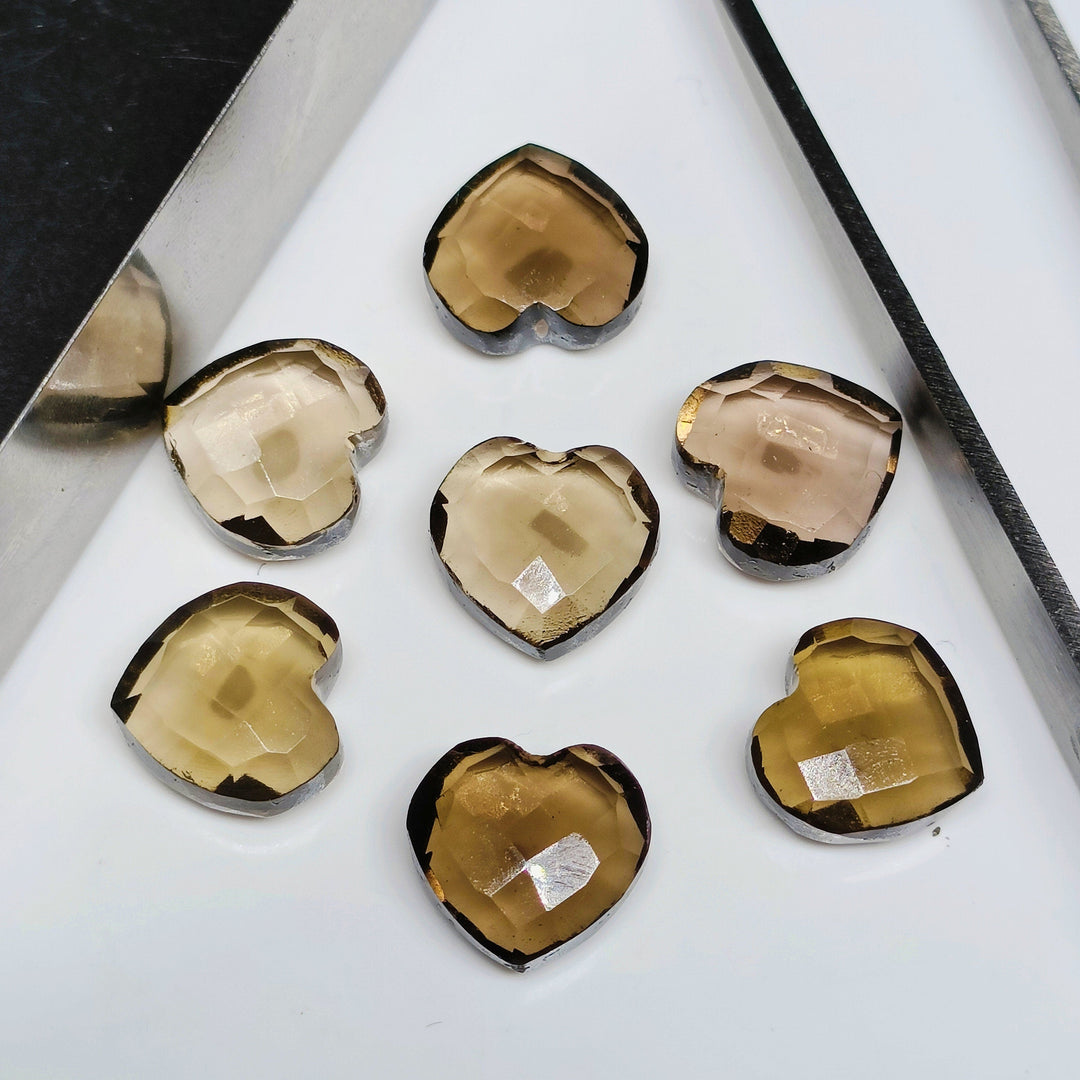 2,5,7,8,9,10 Pcs Natural Smokey Quartz Heart Shape Briolettes, Faceted Hand Carved  Briolettes, Heart Shape Gemstone,Carved Briolettes,10 mm