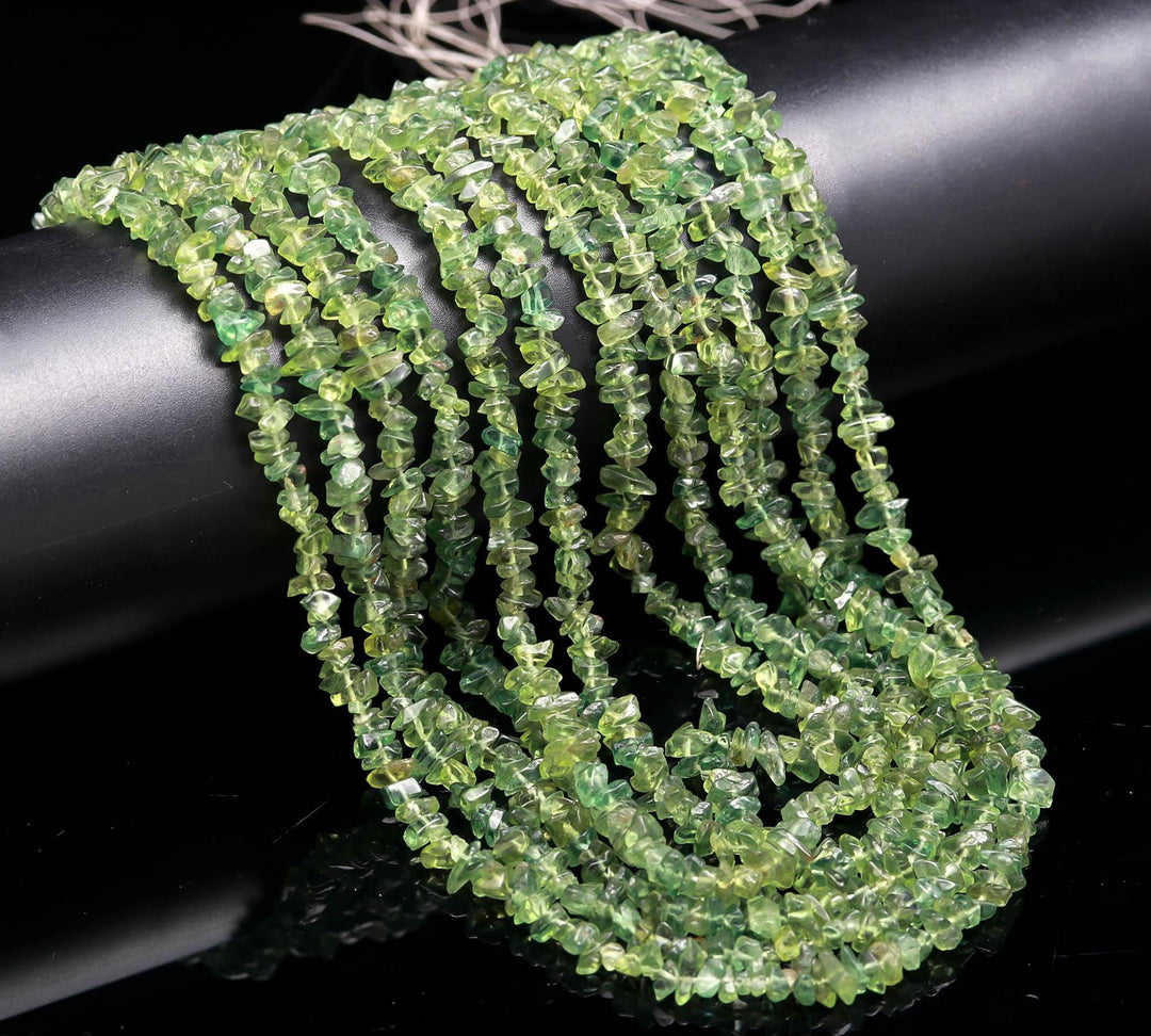 Green Apatite Uncut Beads Strand, Green Apatite Chips Beads for Jewelry Making, 16" Inch Uncut Chip Beads, Freeform Uncuts