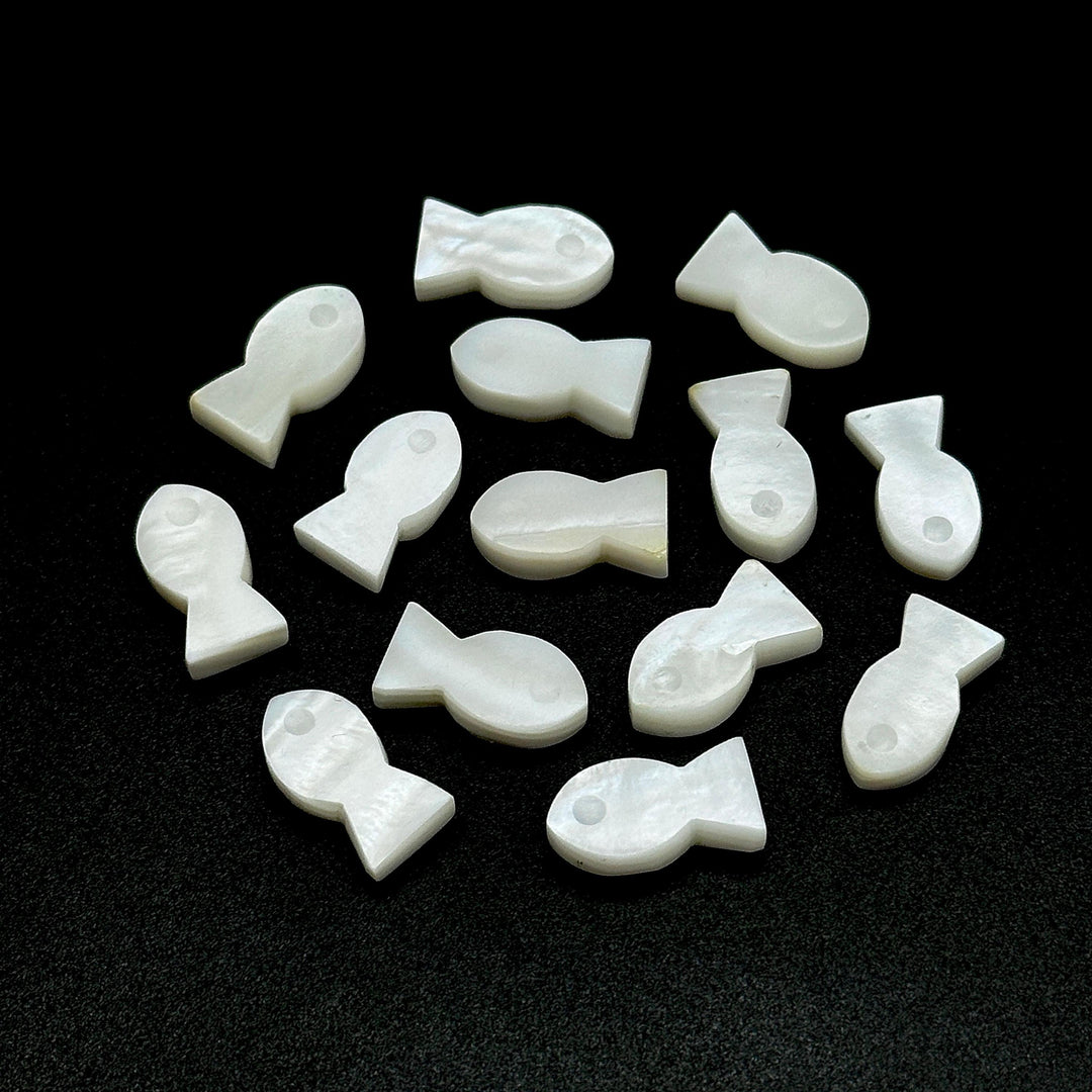 Mother Of Pearl Fish Charm Beads, Fancy Fish Shape Carved Gemstone, 7X14 MM Loose Gemstone Fishes For Jewelry, White Pearl Fish Carving