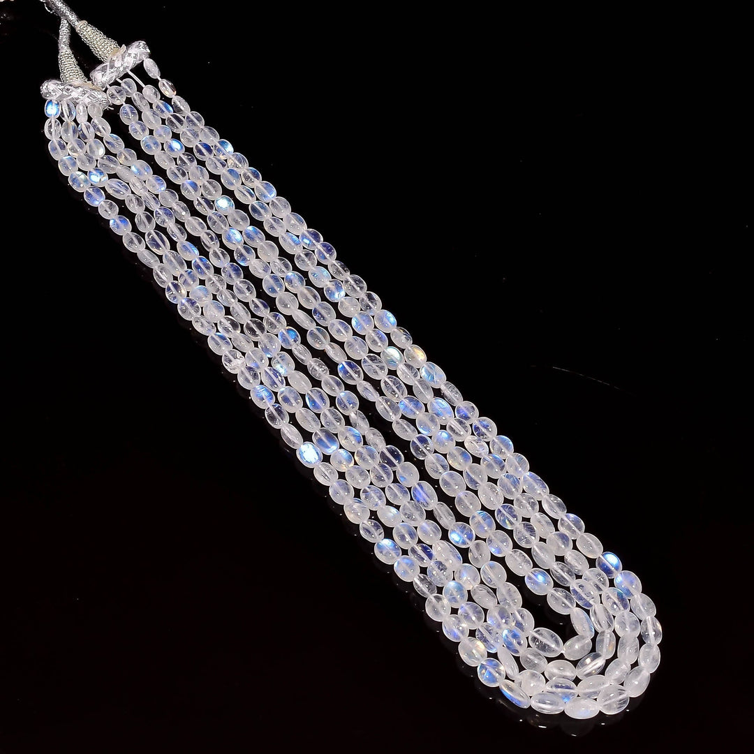 Superb Quality Flashy Rainbow Moonstone Beads Necklace, Smooth Oval Shape Beaded Necklace, 16" Natural Blue Fire Beads Necklace For Women's