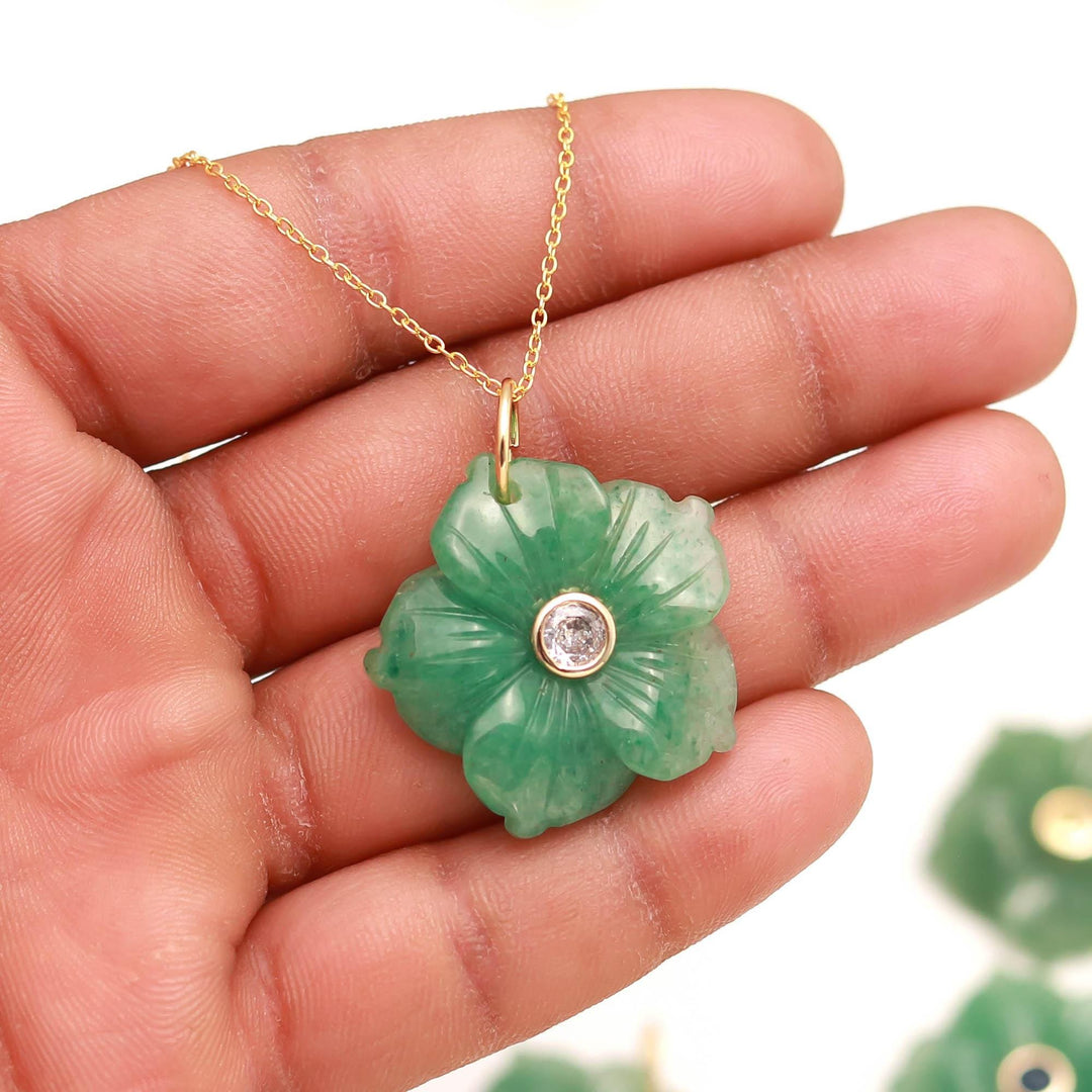 Fancy Flower Gemstone Pendant, AAA Amazonite Floral Design Necklace for Women's, Birthday Gift for Her