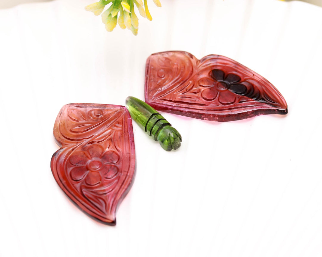 Hand Carved Tourmaline Butterfly Gemstone: AAA Pink & Green Loose Stone