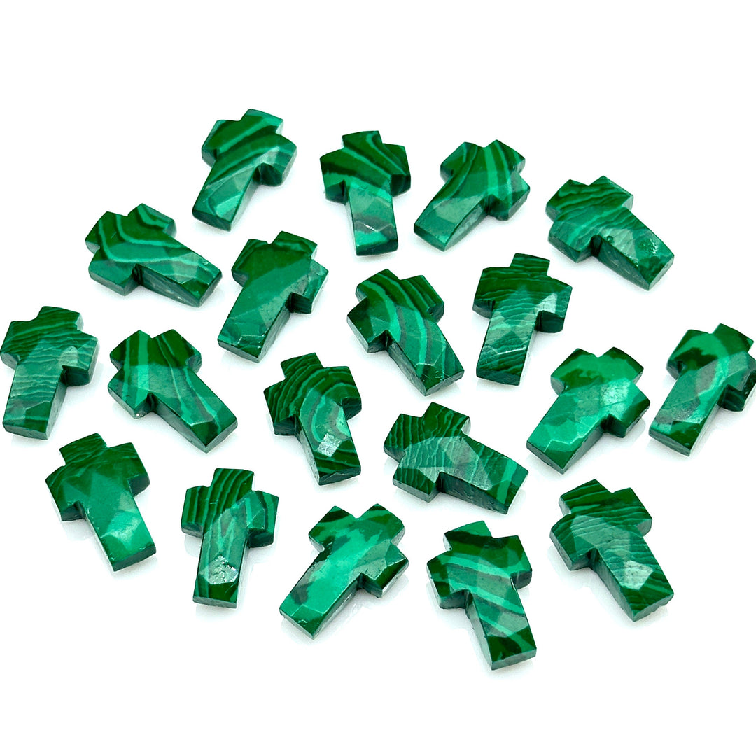 Natural Malachite Cross Shape Beads ~ Malachite Carvig Gemstone Beads ~ Faceted Malachite Beads ~ 15 MM Cross Charm Beads ~ Holy Cross Beads