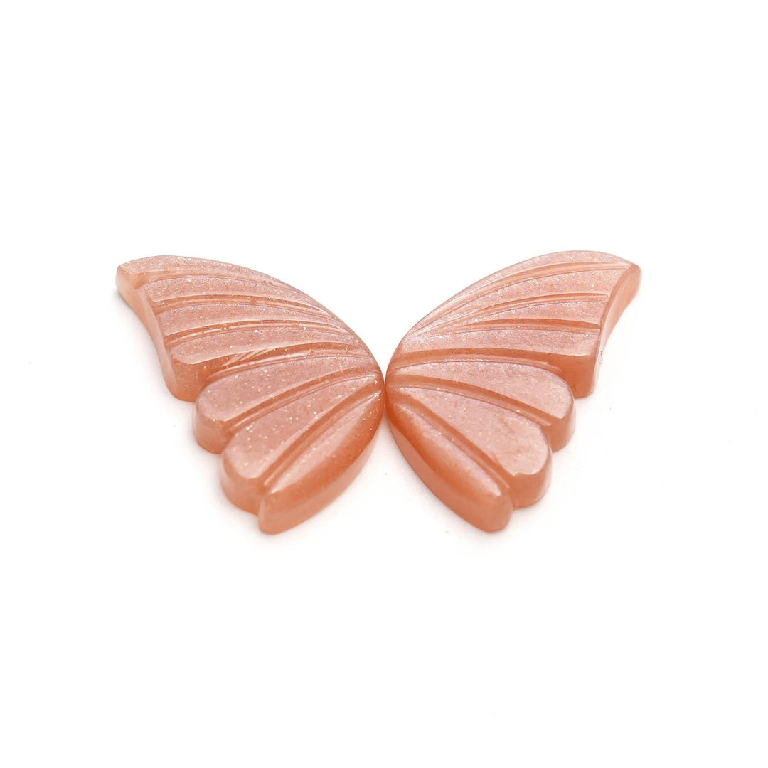 Natural Peach Moonstone Hand Carved Butterfly Wings Shape Stone, Loose Butterfly Wings for Jewelry Making, 15X25 MM