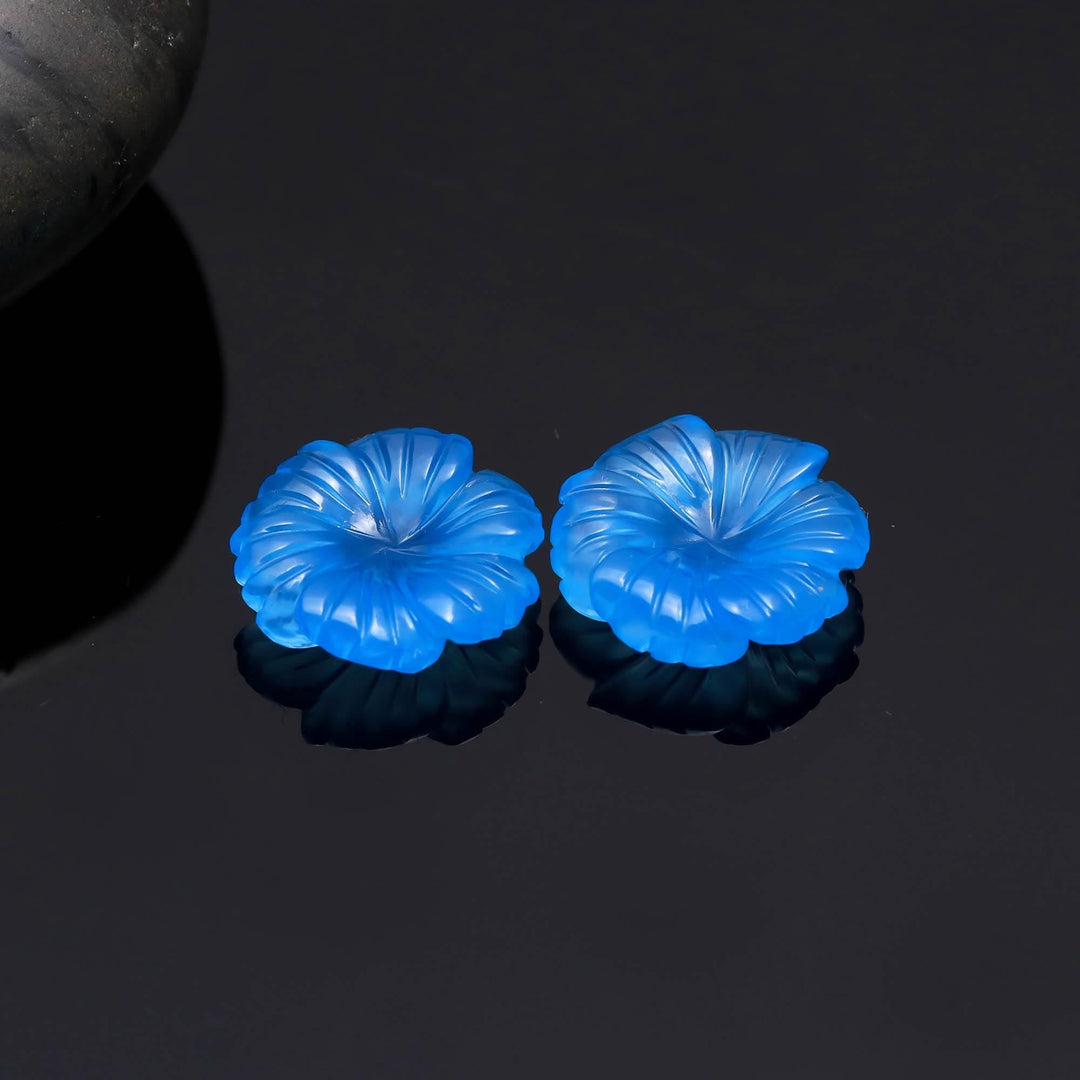 AAA Blue Chalcedony Overlapped Flower Shape Stone, Hand Carved Blue Chalcedony Flower Gemstone for Jewelry Making, 20 MM Crystal Gifts