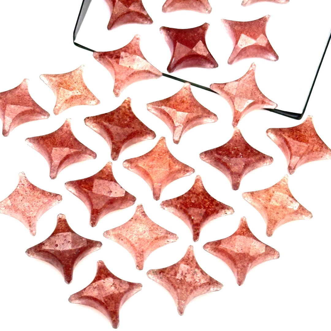 Strawberry Quartz Ninja Star Shape Carving Beads, Fancy Star Shape Gemstone Beads, 11X15 MM Jewelry Making Star Shape Briolettes Loose Beads
