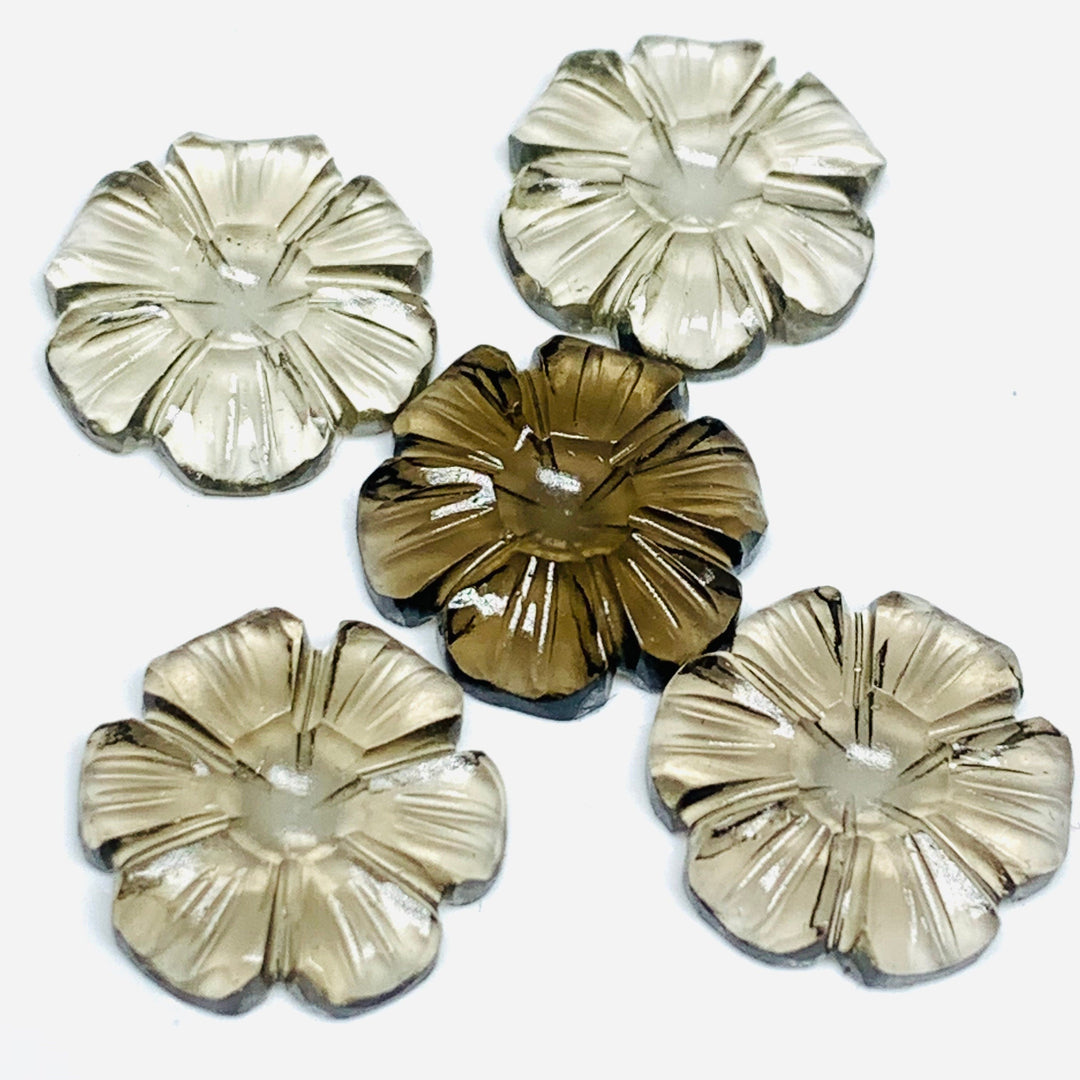 2,3,4,5 Pcs Natural Smokey Quartz Hand Carved Flower Shape, Carved Flower Shape Gemstone For Jewellery, Flower Shape Gemstone, 12 mm