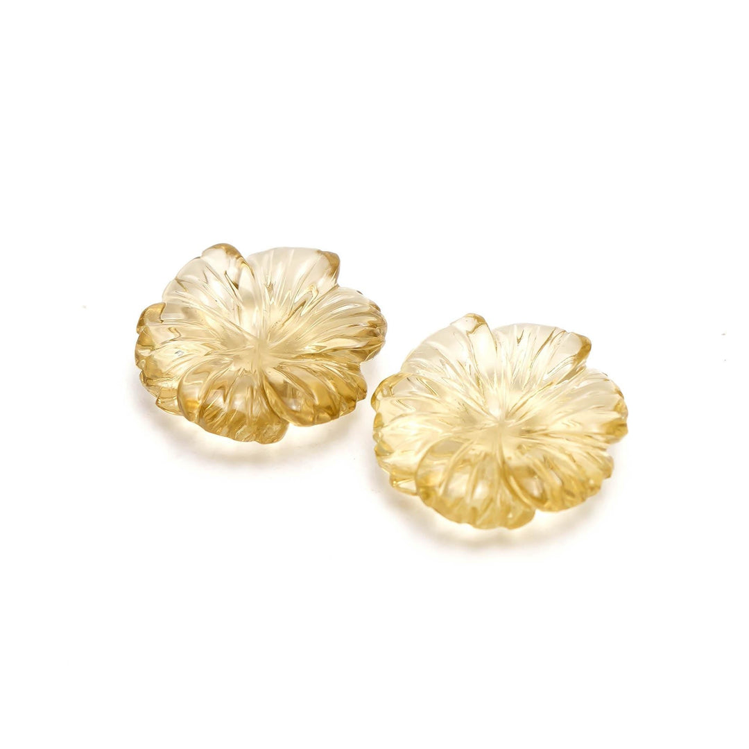 Natural Lemon Quartz Hand Carved Flower Shape Stone, Quartz Flower Beads for Jewelry Making 20 MM, Crystal Gifts Home Decor