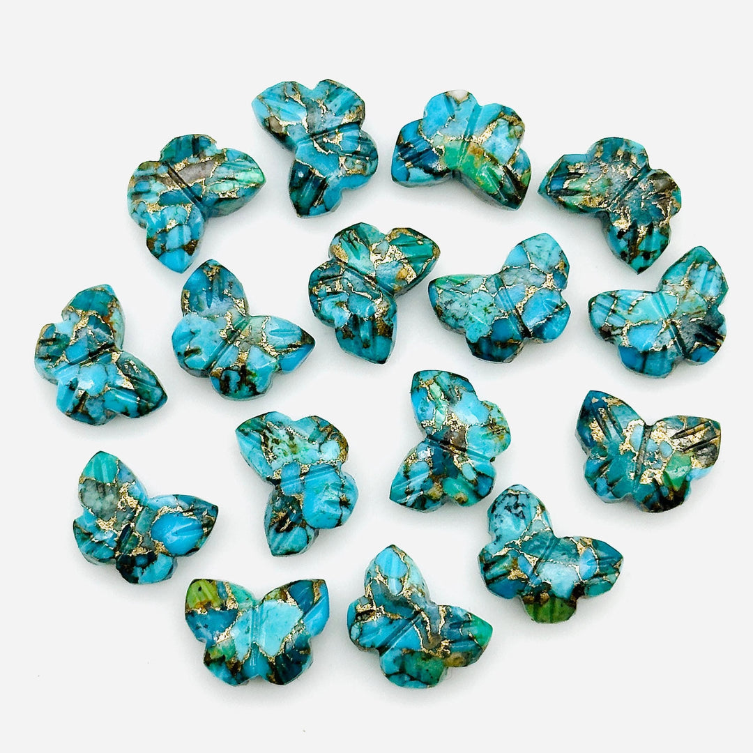 AAA Copper Turquoise Butterfly Shape Beads, Turquoise Hand Carved Butterfly Briolettes, Gemstone Carving Beads, 13 MM Jewelry Making Charms