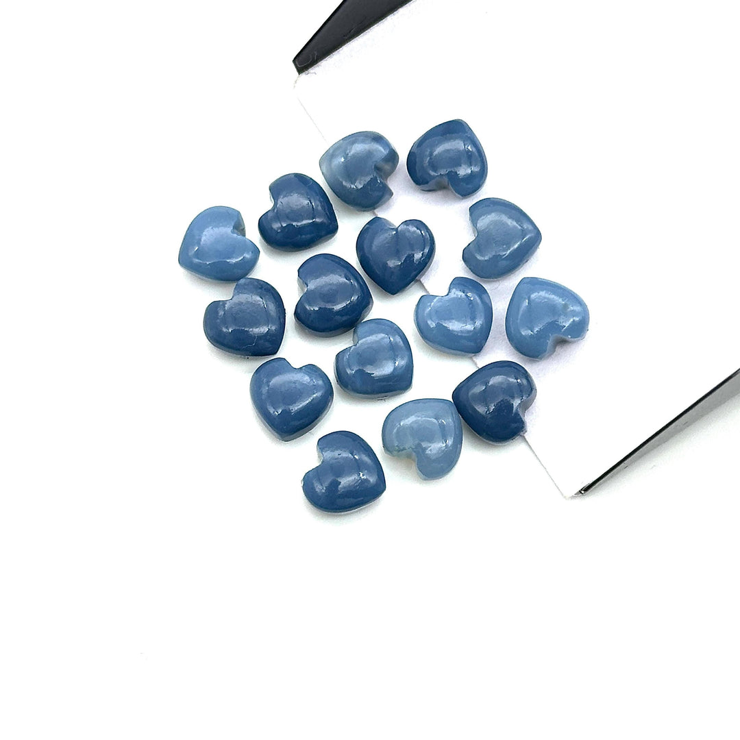 Blue Opal Heart Beads: Carved Gemstone Charms, 8mm