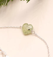 Natural Prehnite Bracelet, Green Prehnite Faceted Heart Beads Bracelet, Women's Gift Chain Bracelet, 925 Silver Jewelry, Girls Anklets