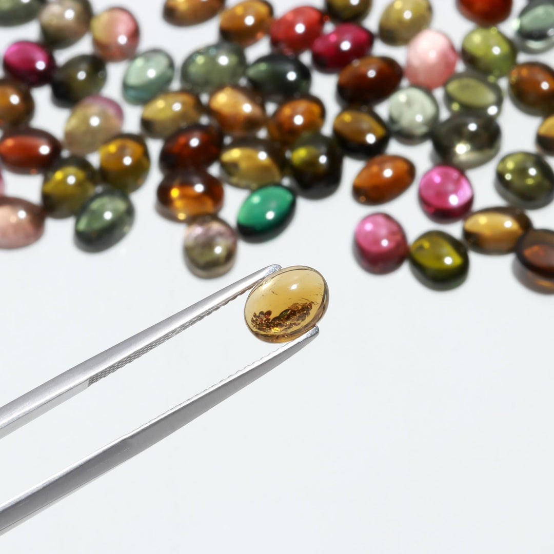 AAA Tourmaline Oval Shape Cabochons, 5 Pcs Multi Tourmaline Oval Shape Smooth Beads for Jewelry Making, Tourmaline Gemstones, 8 MM