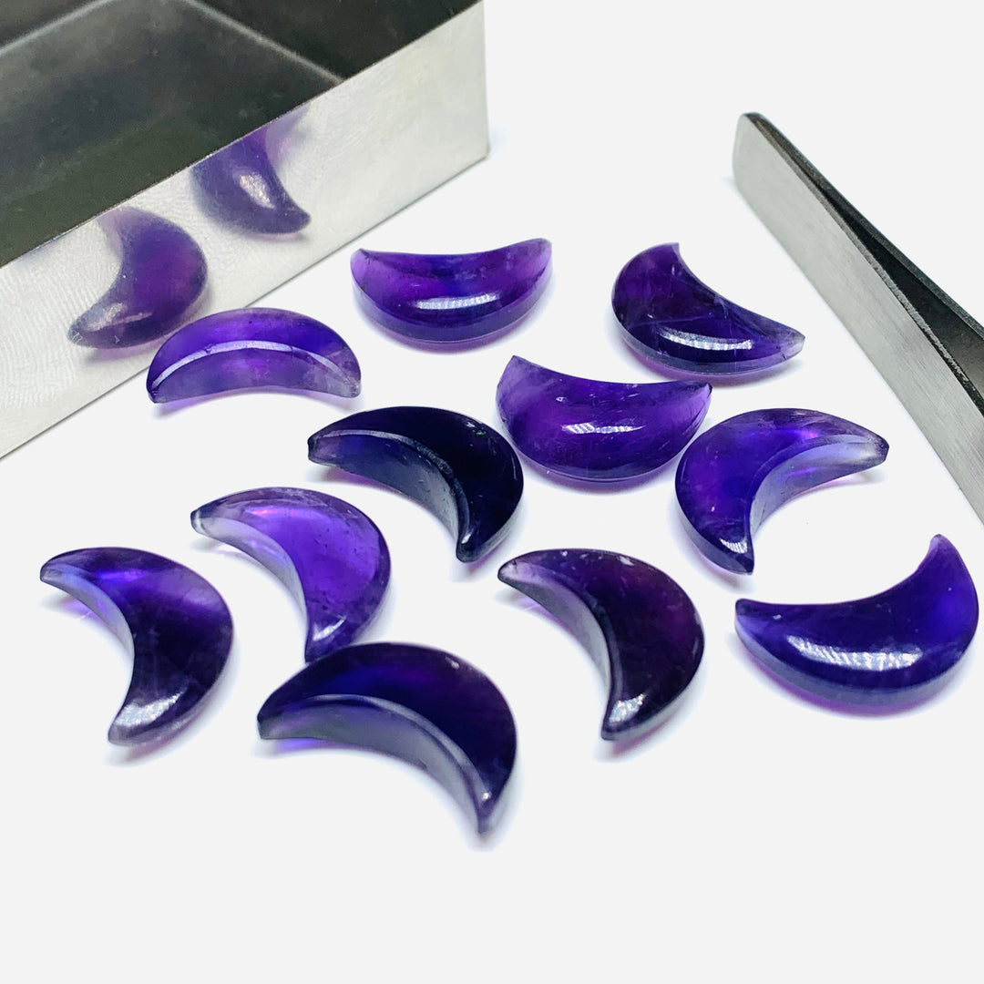 Natural Amethyst Moon Shape Beads, Purple Amethyst Moon Shape Charms, Faceted Moon Briolette's for Jewelry Making, 17 MM