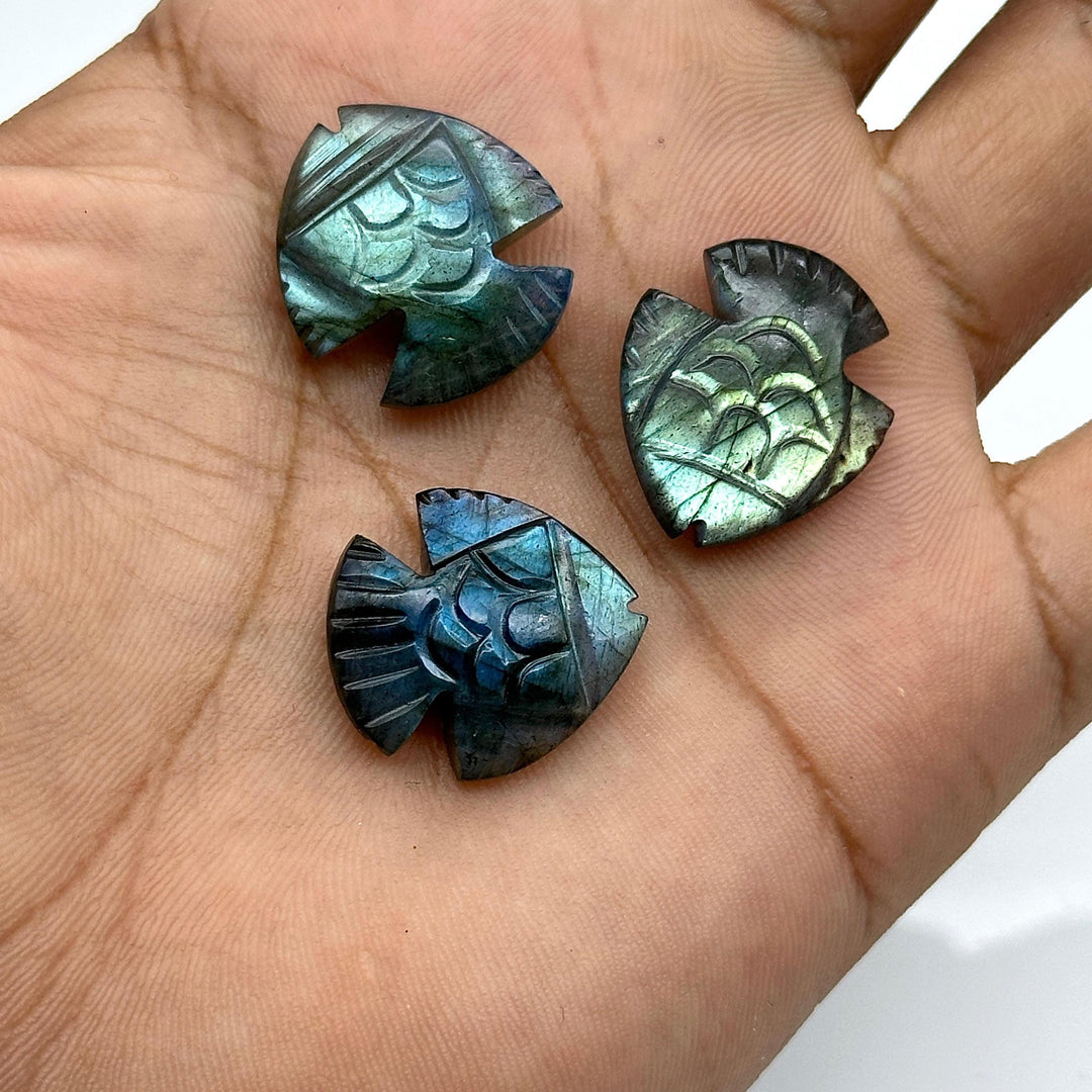Carved Labradorite Fish Shape Gemstone, Flashy Labradorite Fish Shape Stone, 19X21 MM Loose Gemstone Fishes for Jewelry Making, Mermaid Fish