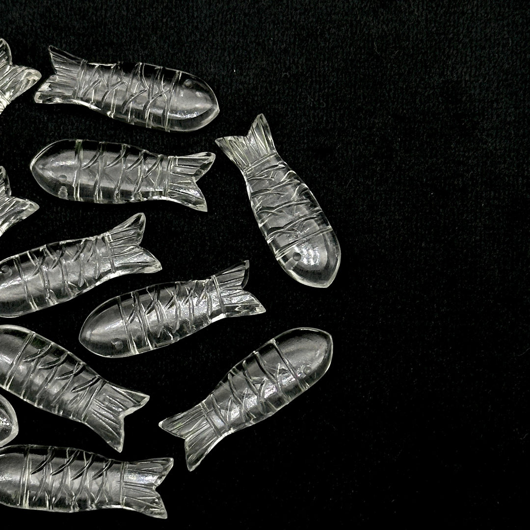 Natural Crystal Quartz Fish Carving Beads, Clear Quartz Carved Fish Gemstone, Jewelry Making Gemstone, 10X30MM