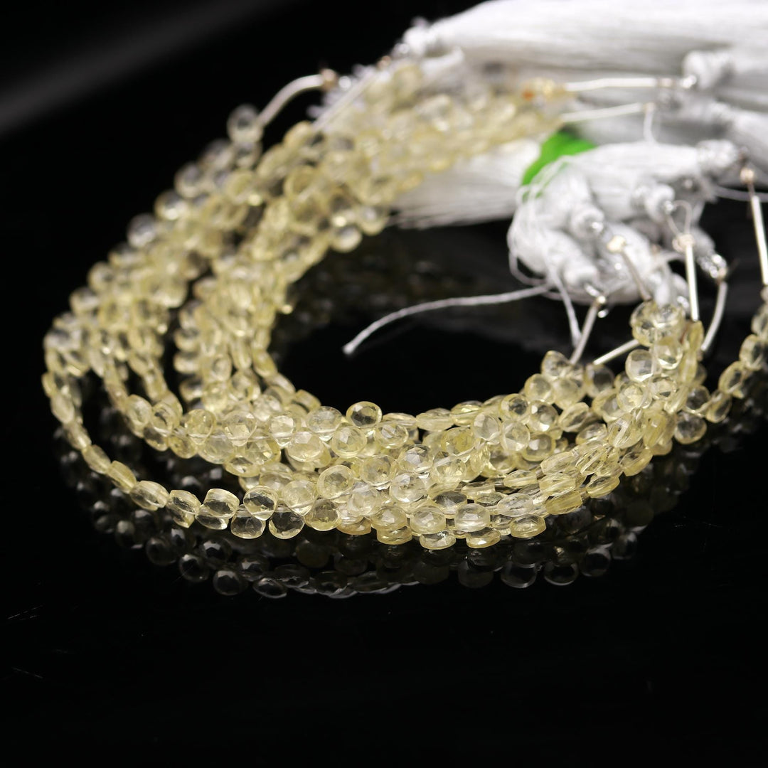 Lemon Quartz Heart Shape Beads, AAA Lemon Heart Shape Briolettes, Faceted Heart Beads, 5 MM Gemstone Beads, 6" Strand Jewelry Making Beads