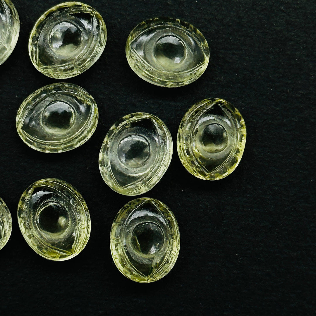 Beautiful Lemon Quartz Evil Eye Beads, Hand Carved Gemstone Beads, Quartz Eye Shape Beads, Evil Eye Protection Gemstone Beads, 10X12 MM