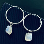 Load image into Gallery viewer, Flashy Rainbow Moonstone Hoop Earings, Natural Rough Rainbow Moonstone Earrings, Raw Gemstone Earrings, Large Hoop Earrings For Gift