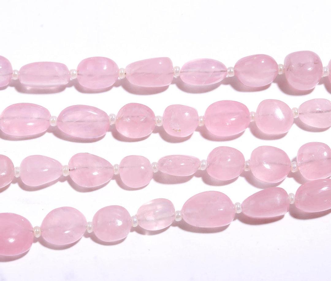 Natural Rose Quartz Plain Tumble Beads, AAA Rose Quartz Nuggets Shape Beads, 8" Fancy Wholesale Jewelry Beads, Smooth Tumble Pink Beads