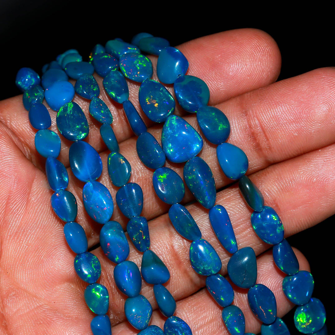 Blue Ethiopian Opal Tumble Shape Beads, Multi Fire Blue Ethiopian Opal Nuggets Shape Beads, 5-7 MM, 6-9 MM, 6 Inch Strand