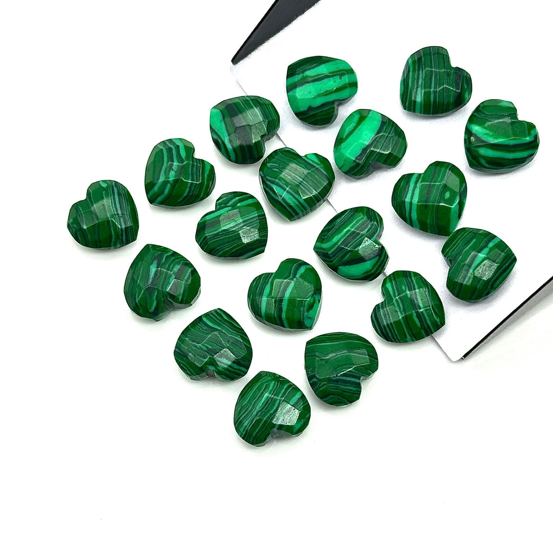 Faceted Malachite Heart Beads: Hand Carved 10mm Briolettes