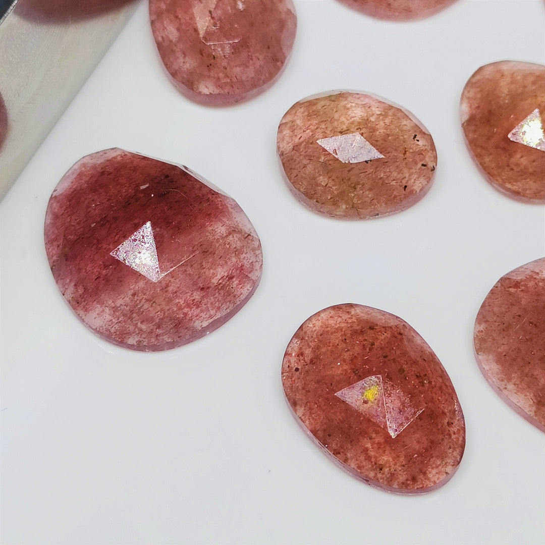 2 pcs A-one Quality strawberry quartz Fancy Shape Rosecut, faceted rosecuts, freeform flat gemstone for jewelry 6X8 12X14  mm