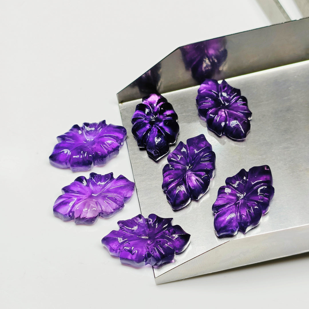 1,2,3,4,5 pcs 100% Natural Amethyst Flower Shape Carved Gemstone, Flower Shape Carving, Carved Gemstone For Jewellery 20X11 mm