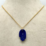 Load image into Gallery viewer, Amazing Lapis Lazuli Hamsa Necklace, Blue Lapis Gemstone Hamsa Necklace For Gift, Reiki Healing Jewelry, Blue Charm Necklace For Her 25 MM