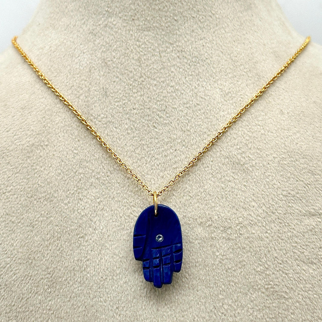 Amazing Lapis Lazuli Hamsa Necklace, Blue Lapis Gemstone Hamsa Necklace For Gift, Reiki Healing Jewelry, Blue Charm Necklace For Her 25 MM