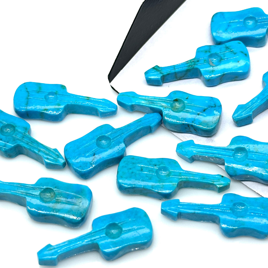 AAA Turquoise Guitar Shape Carving Beads, Blue Turquoise Guitar Shape Hand Carved Gemstone, 26 MM, Miniature Guitar Shape Gemstone