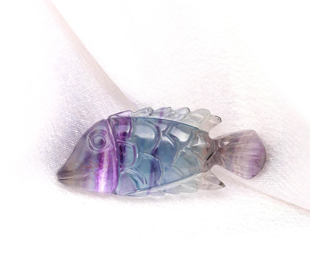 Natural Fluorite Fish Shape Stone, Multi Fluorite Fish Shape Gemstone, Sea Fishes for Home Decor, Crystal Gifts 14X33 MM