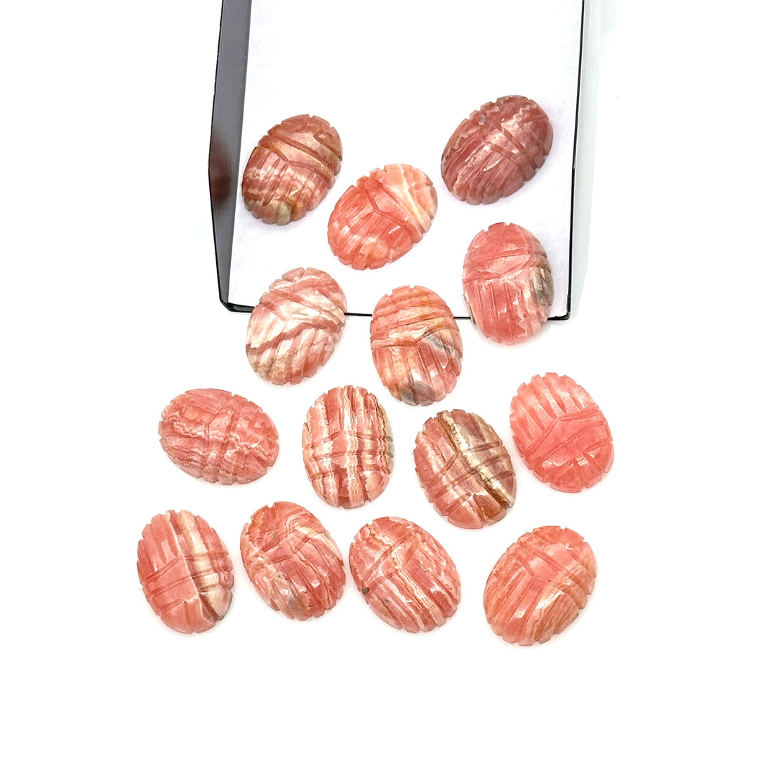 Natural Rhodochrosite Scarab Shape Beads, Beetle Face Gemstone Carving For Jewelry, Rhodochrosite Charm Beads, Animal Carving Beads 13X18 MM
