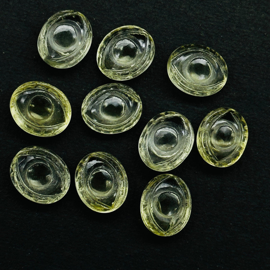 Beautiful Lemon Quartz Evil Eye Beads, Hand Carved Gemstone Beads, Quartz Eye Shape Beads, Evil Eye Protection Gemstone Beads, 10X12 MM
