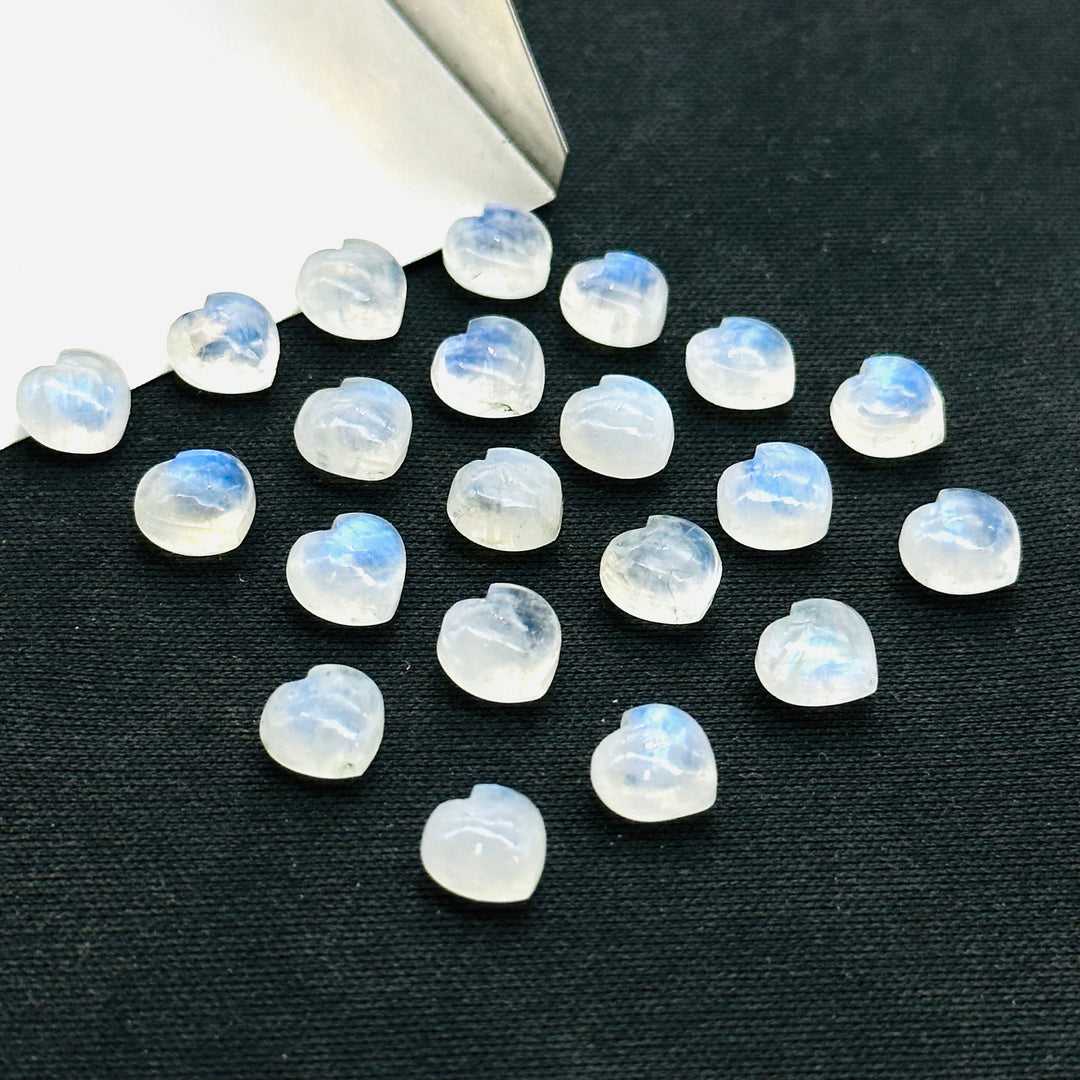 2,3,4,5,6 pcs Natural Rainbow Moonstone Smooth Heart Shape Briolette's ~ 8 MM Loose Carving Gemstone For Jewelry Making ~ Hand Carved