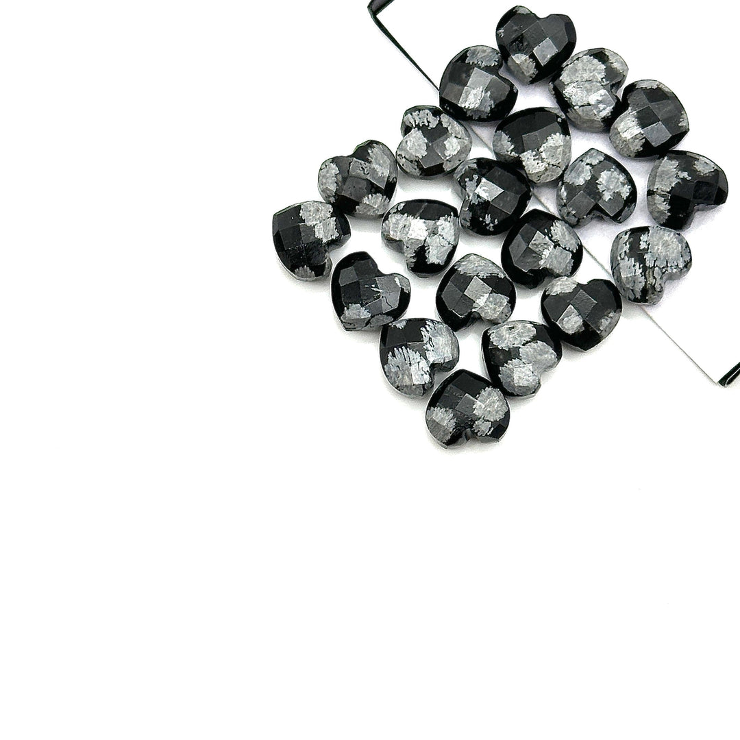 Snowflake Obsidian Heart Shape Briolette's, Faceted Heart Shape Beads, Jewelry and Craft Wholesale Beads 8 MM, Hand Carved Gemstones