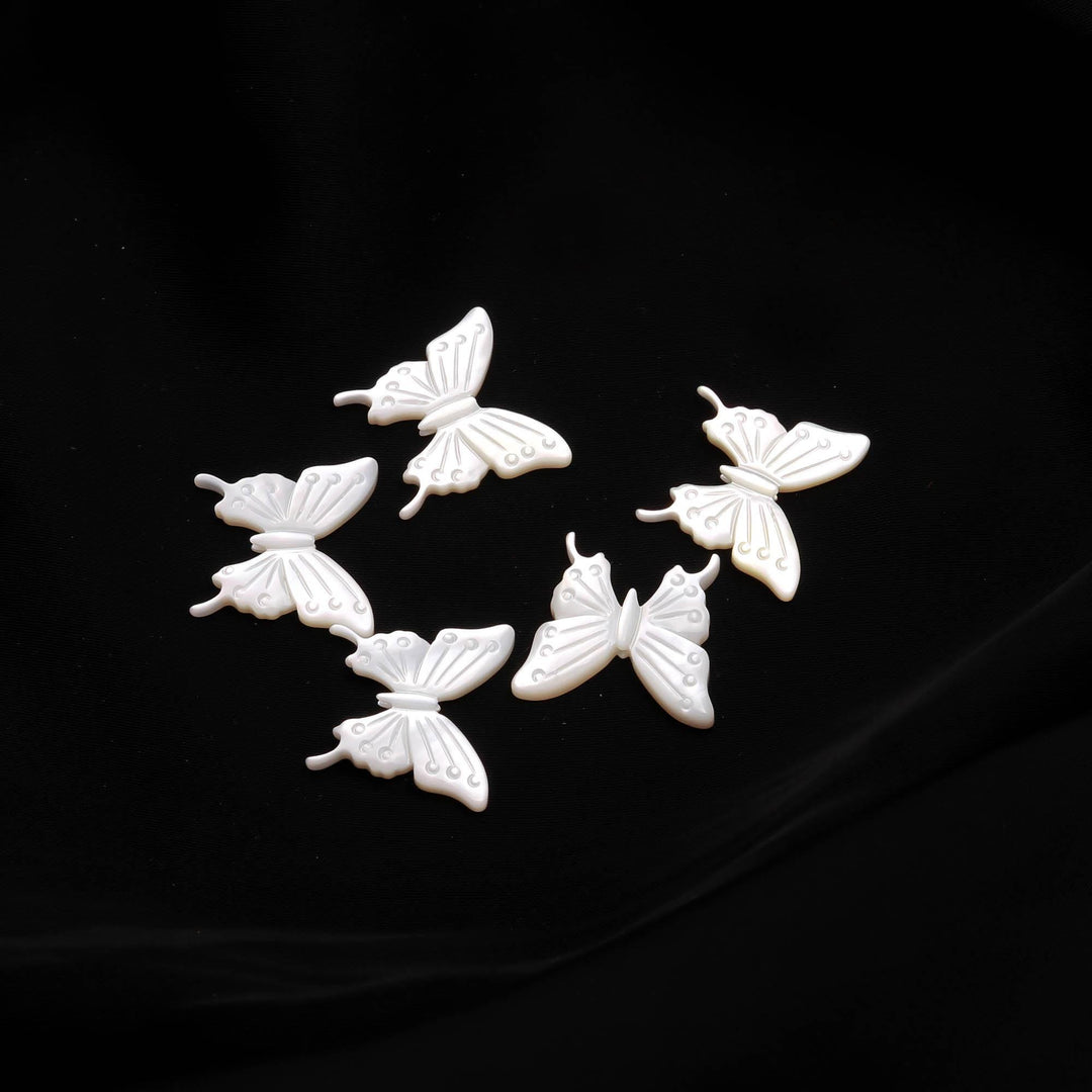 Hand Carved Mother of Pearl Butterfly Beads, 18mm Jewelry Charms