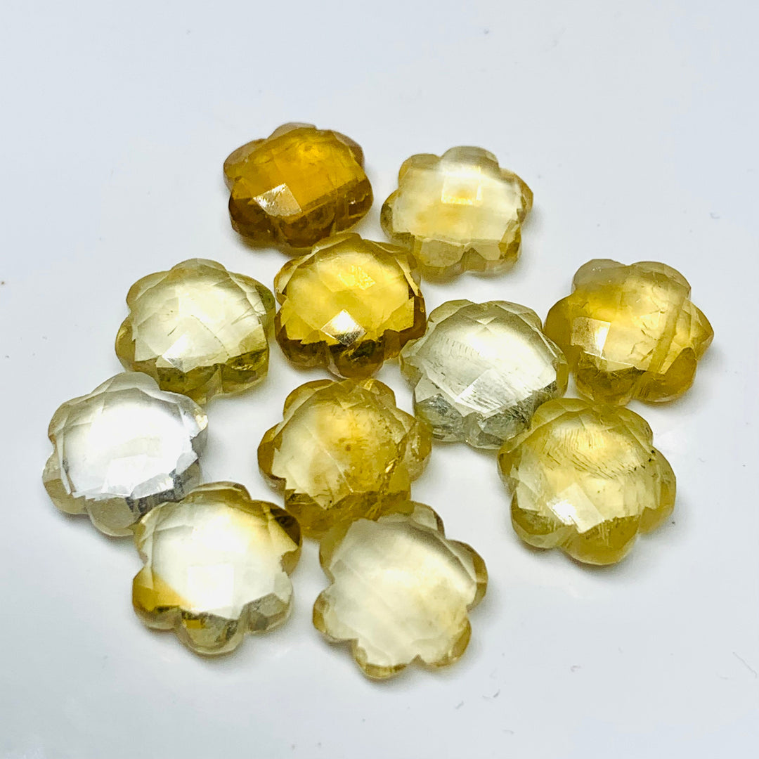 2,3,4,5 Pcs Natural Citrine Hand Carved Flower Shape, Carved Flower Shape Gemstone For Jewellery, Flower Shape Gemstone, 10 mm