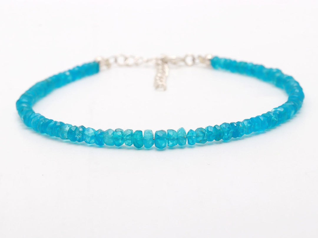 Natural Neon Apatite Beaded Bracelet, Faceted Apatite Beads Bracelet, Gemstone Silver Bracelet/Anklet, Yoga & Meditation Bracelet, 3-4 MM