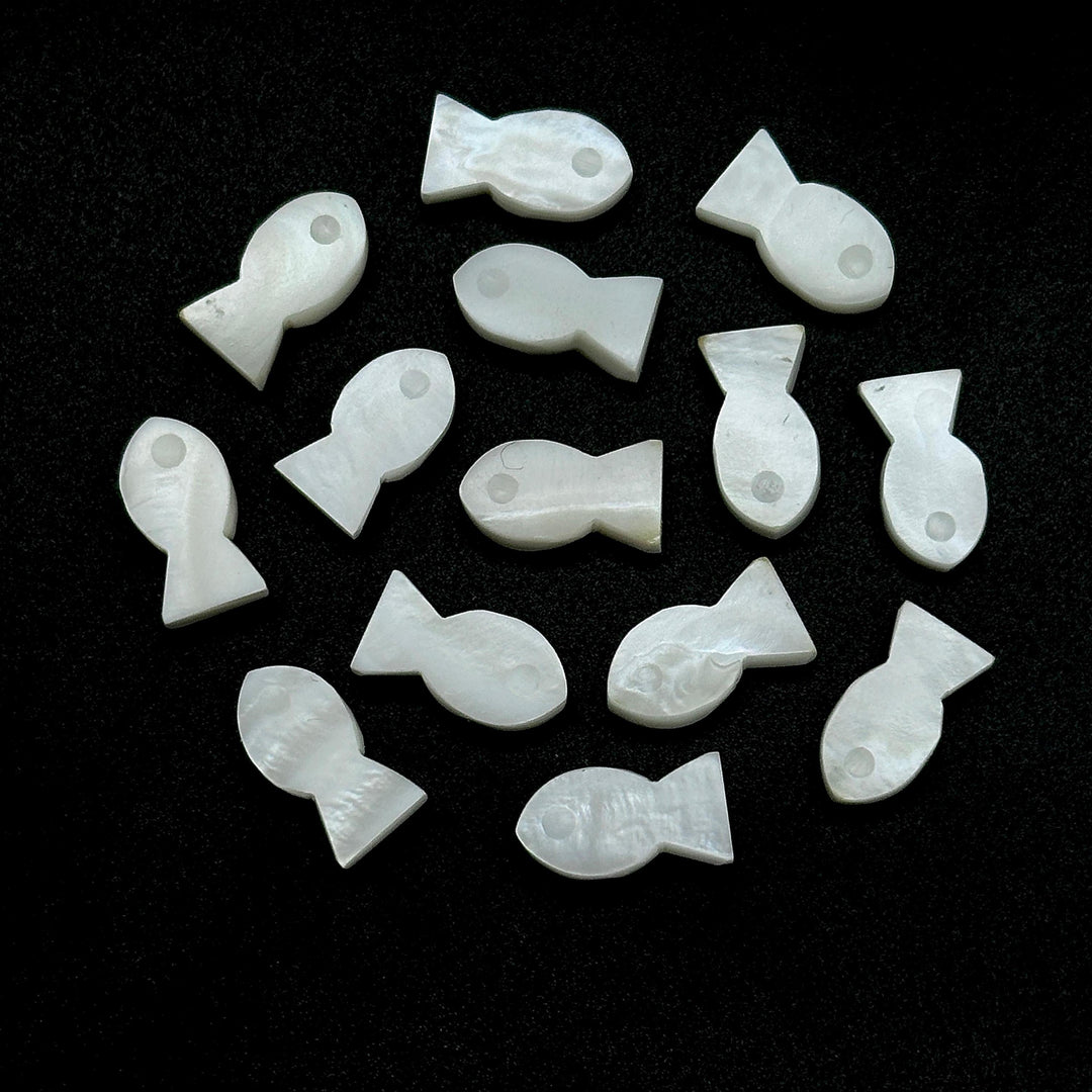 Mother Of Pearl Fish Charm Beads, Fancy Fish Shape Carved Gemstone, 7X14 MM Loose Gemstone Fishes For Jewelry, White Pearl Fish Carving