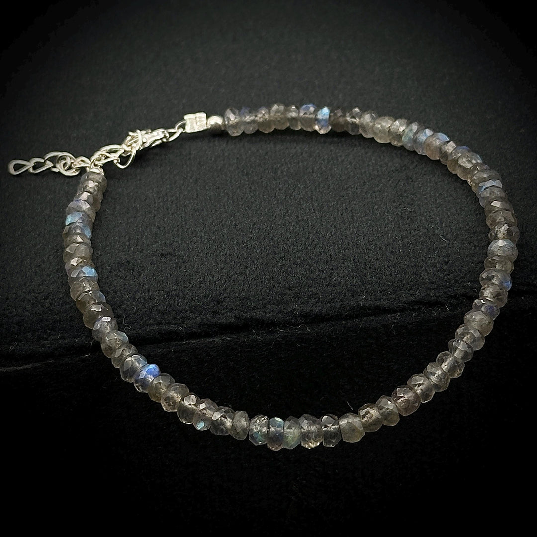 Flashy Labradorite Beaded Bracelet, Faceted Labradorite Beads Bracelet, Gemstone Silver Bracelet/Anklet, Yoga & Meditation Bracelet, 3-4 MM