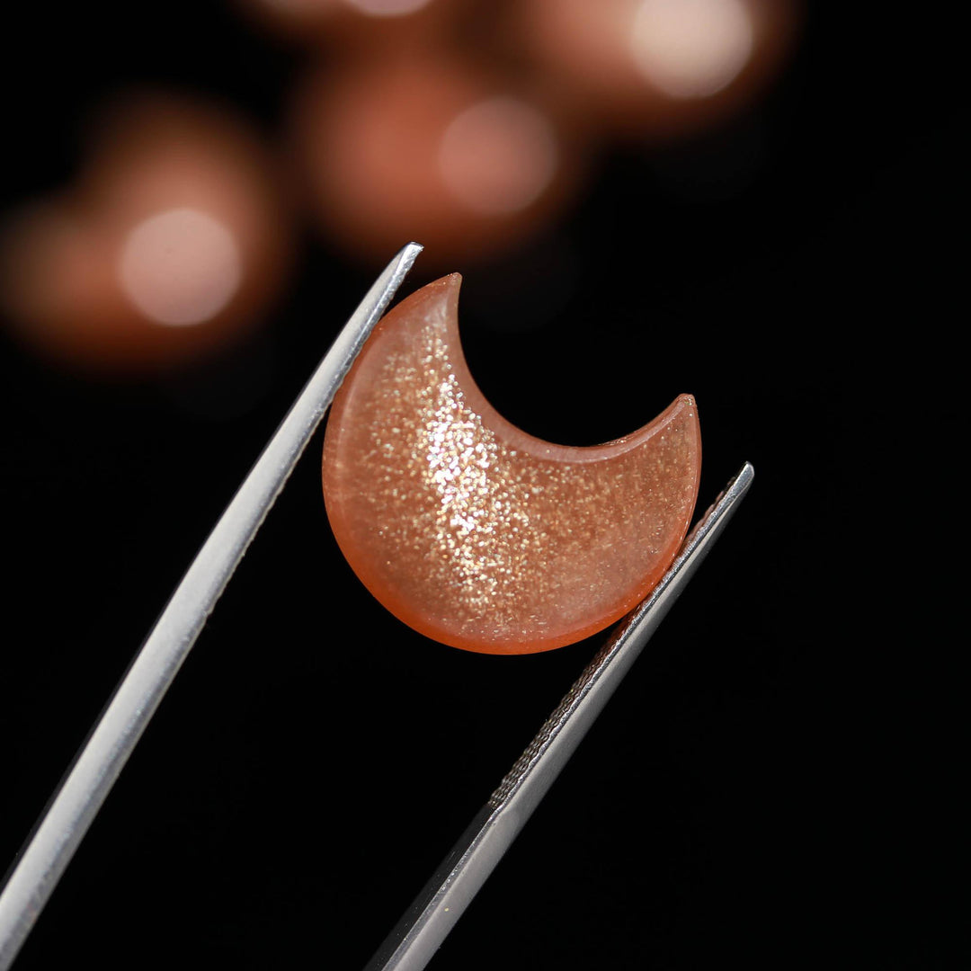 Peach Moonstone Moon Shape Beads 18 MM, Shimmering Hand Carved Gemstone Moon Charm For Jewelry making