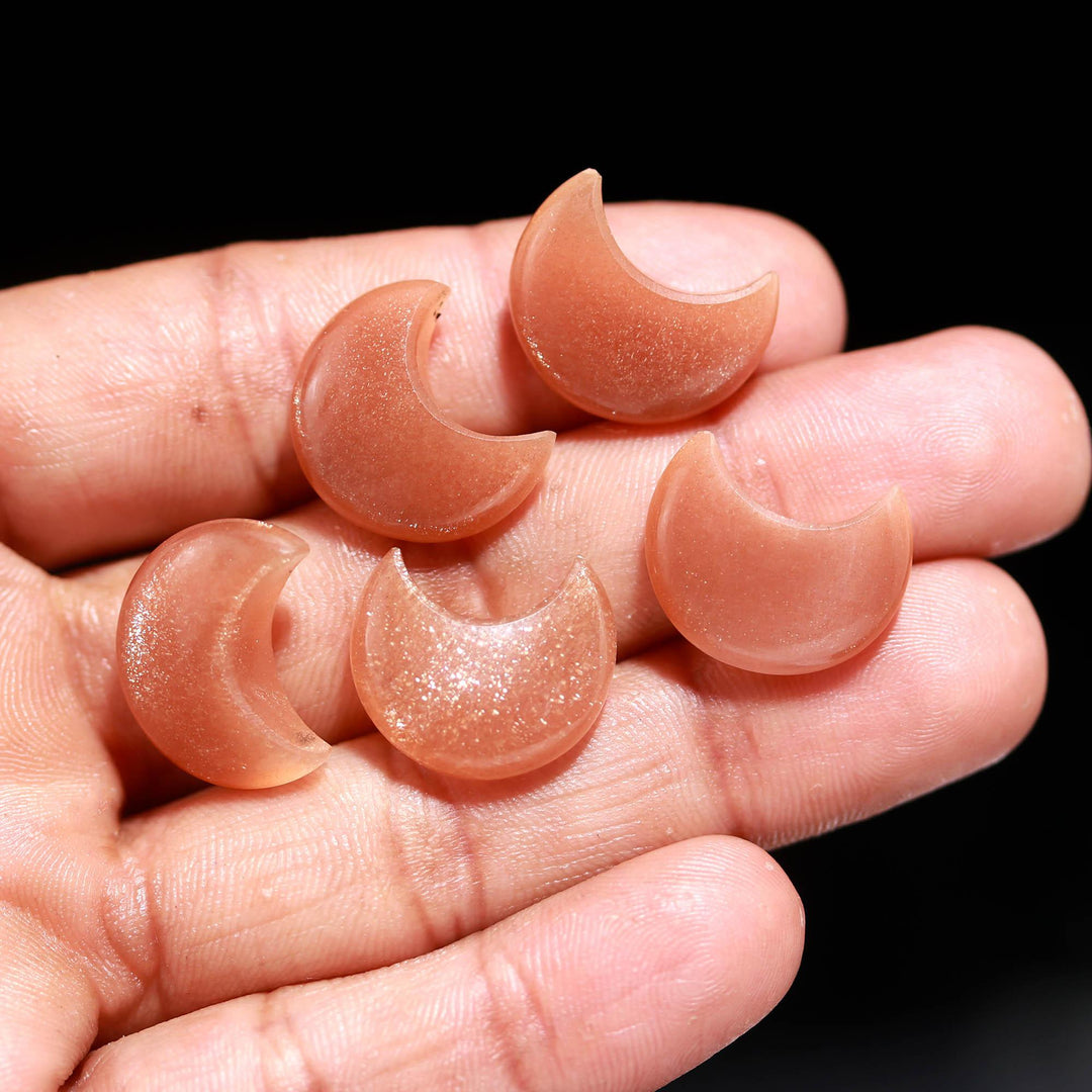 Peach Moonstone Moon Shape Beads 18 MM, Shimmering Hand Carved Gemstone Moon Charm For Jewelry making