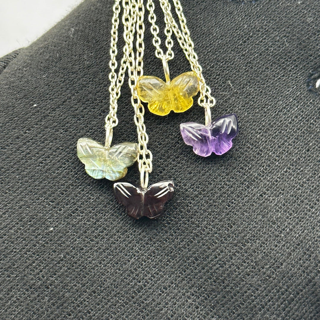 Dainty Butterfly Shape Gemstone Necklace, Butterfly Beads Necklace, Minimalist Silver Pendant Gift, Bridesmaid Jewelry, Gifts For Her