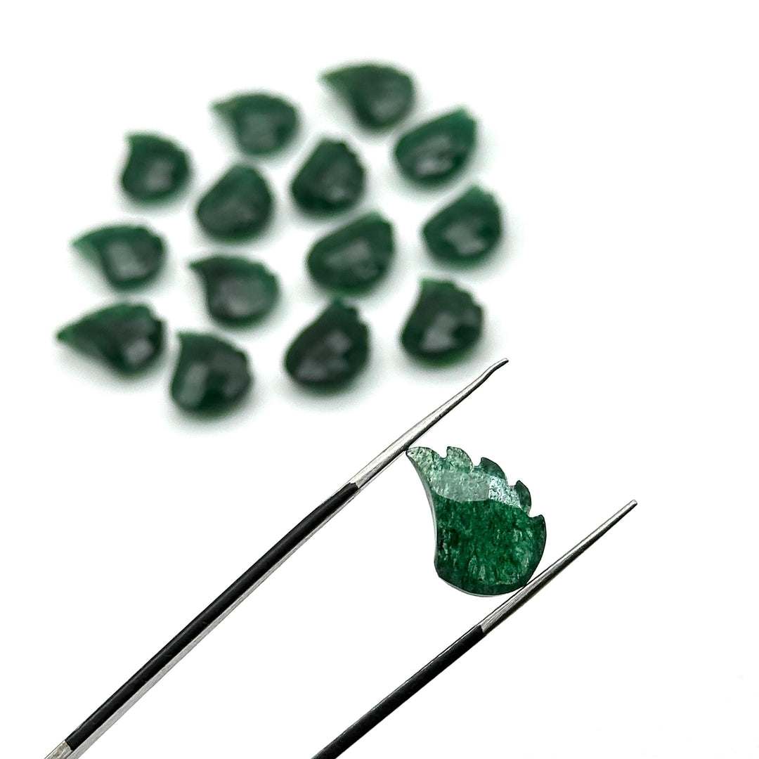 AAA Green Aventurine Leaf Shape Beads, Hand Carved Aventurine Leaf Shape Briolette's, Faceted Fancy Carvings for Jewelry Making, 11X15 MM
